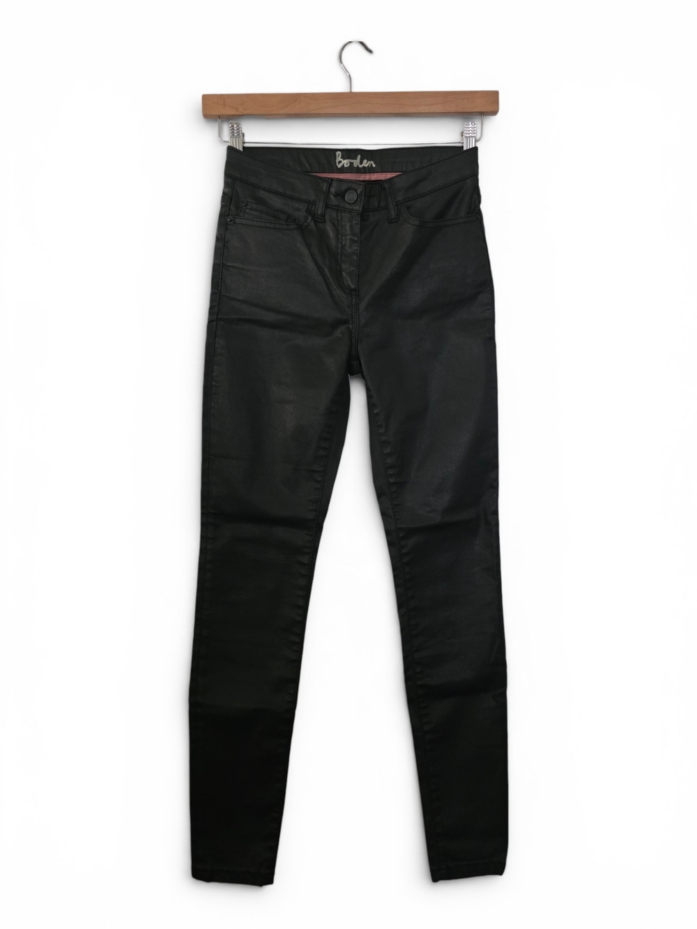 Boden Black Coated Metallic Faux Leather Look Skinny Jeans Size 4